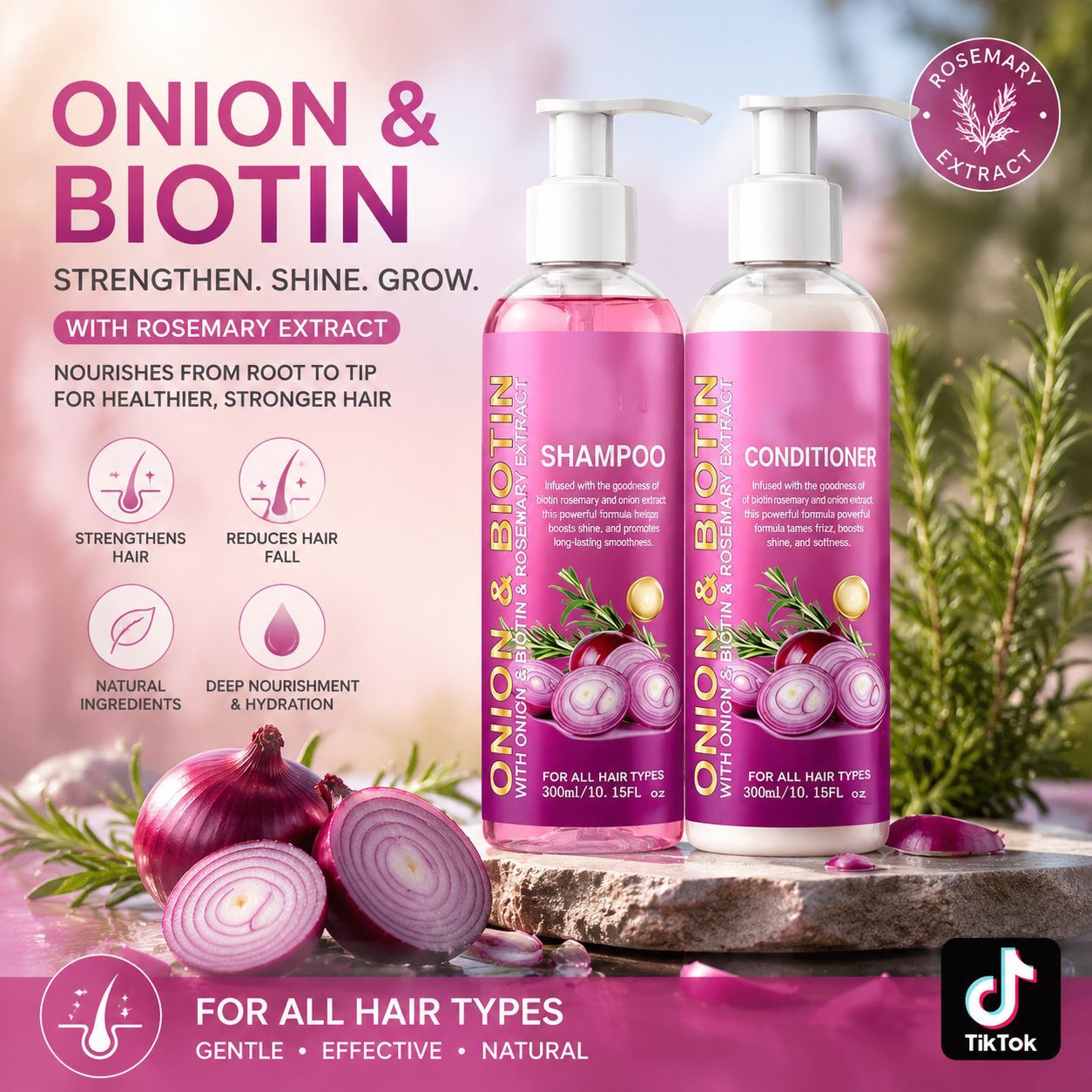 Hair Care Conditioner - 300ml Onion Biotin Shampoo Conditioner Rosemary